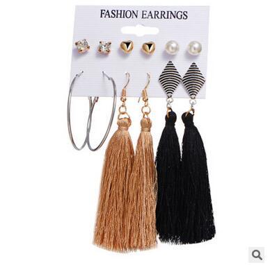 European and American fashion national wind handmade bohemian alloy tassel earrings fashion simple ladies temperament earrings handmade earr