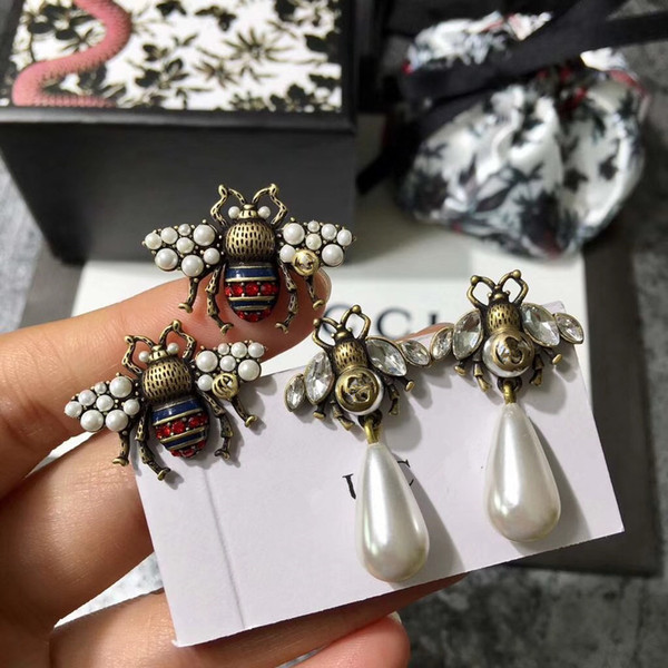 Latest fashion brand bee earrings, large pearl earrings High quality flash diamond earrings jewelry