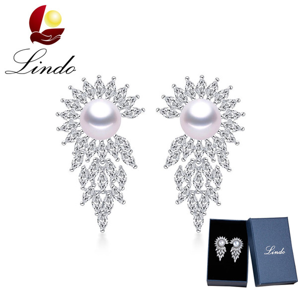 Luxury Zircon Jewelry for Wedding Party AAAA High Quality Natural Freshwater Pearl Earrings with Gift Box