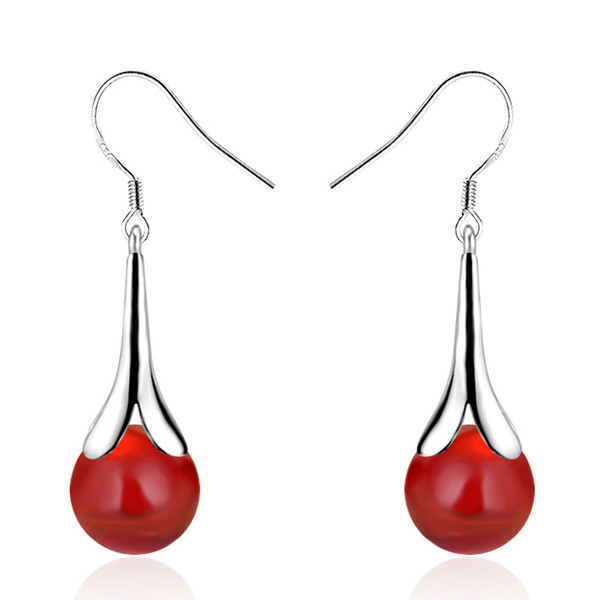 S925 Silver Red Agate Bead Long Drop Earrings Jewelry with 925 Silver Ear Plug Fashion Earring for Women