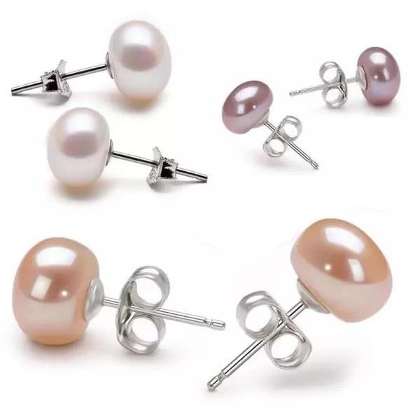 Fashion Freshwater Pearl Ball 925 Silver Plated Fresh Water Pearl Stud Earrings for Women Jewelry Christmas gift