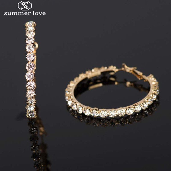 New Arrival Crystal Rhinestone Round Geometric Dangle Earring for Women Girls Trendy Gold Silver Plating Drop Earring Fashion Party Jewelry