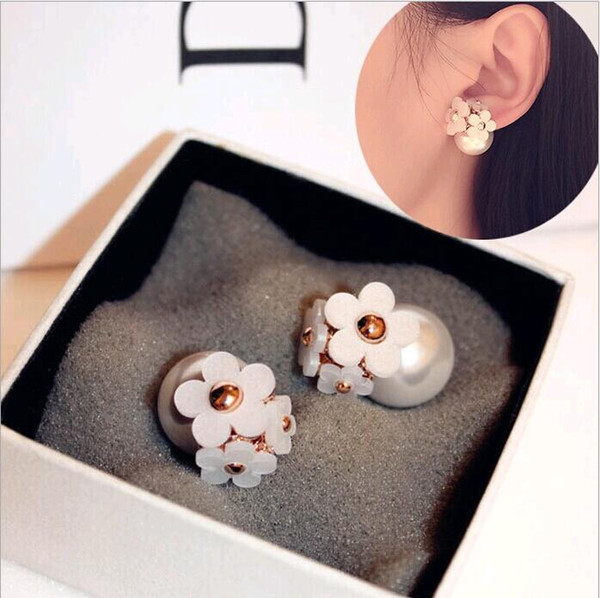 Korea Fashion Jewelry Cute Pearl Daisy Flower Front and Back bubble Stud Earrings Double Sided Women pierced ears Mix