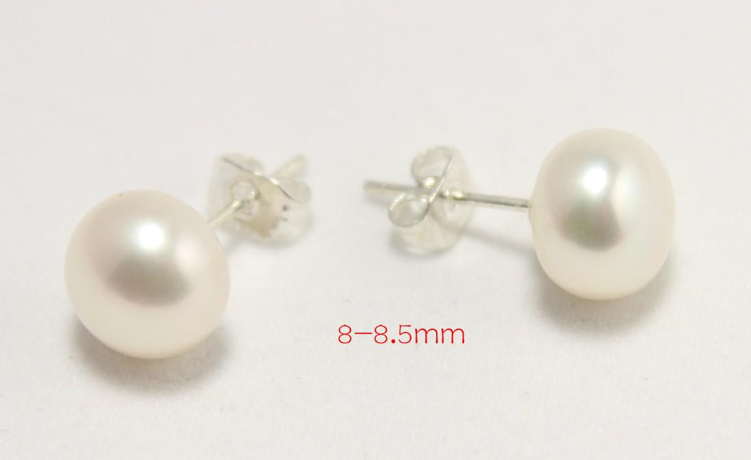 12 pair/lot White black pink purple gray blue brown 8-8.5 mm 9mm freshwater pearl silver earrings