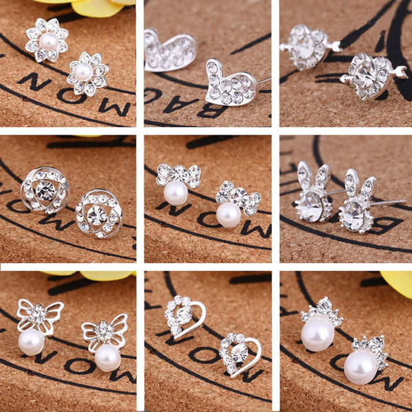 2018 New Arrival Best Friends White Gold Plated Earings Big Diamond Earrings for Women White Zircon Earrings 45 pairs/Lot, Mix styles