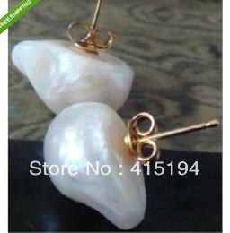 New Fine Pearl Jewelry Genuine Natural Rare great baroque style 16mm south sea white pearl earrings 14 k14K