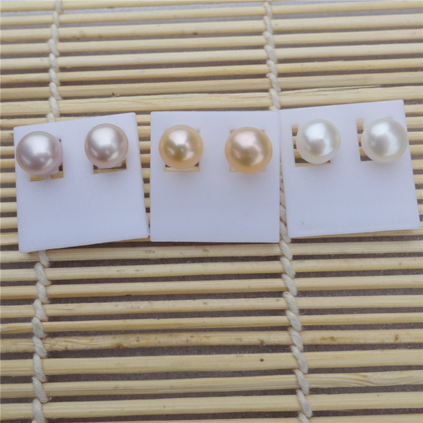 Fashion Women 100% Fresh Water Pearl Stud Earrings 8-9mm White Pink Purple Pearl Earring For Girls Jewelry Mix Colors