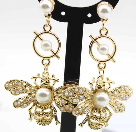 Pearl bee earrings luxury brand design earring animal jewelry party birthday nightclub earring allergy free earrings 939