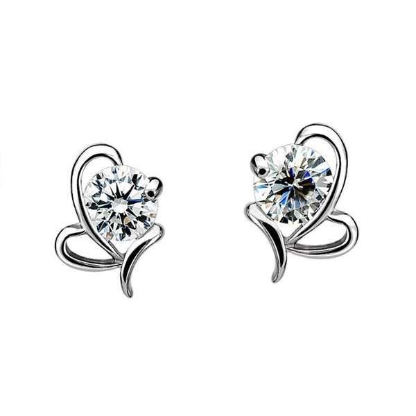 925 sterling silver Butterfly heart-shaped Zircon Earrings Korea Europe for Women jewelry Factory price sales Not fade