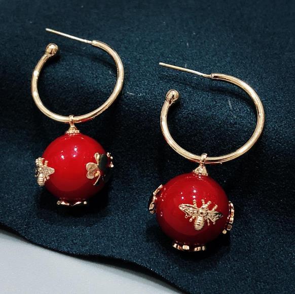 European designer earrings New Movable red pearl ear studs earrings letter D Modelling women luxury brand earrings Valentine gift