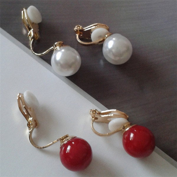 XS Large Red & White Imitation Pearl No Ear Pierced Clip Earrings Simple Fashionable For Women Earring Accessories TJ030