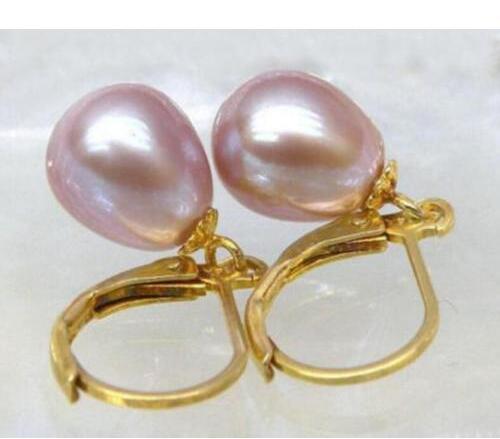 Beautiful 9x11mm AAA natural south seas pink pearl earring 14K yellow clasp