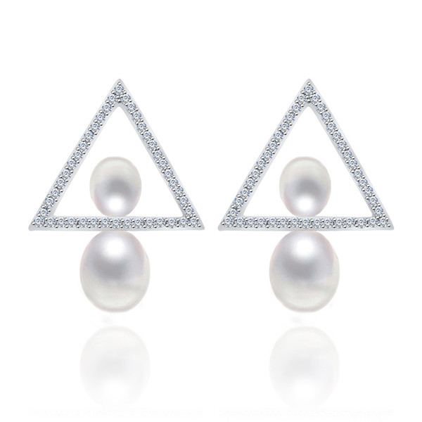 New Fashion 100% Natural Freshwater double Pearl Stud Earrings 925 sterling Silver Jewelry For office Women