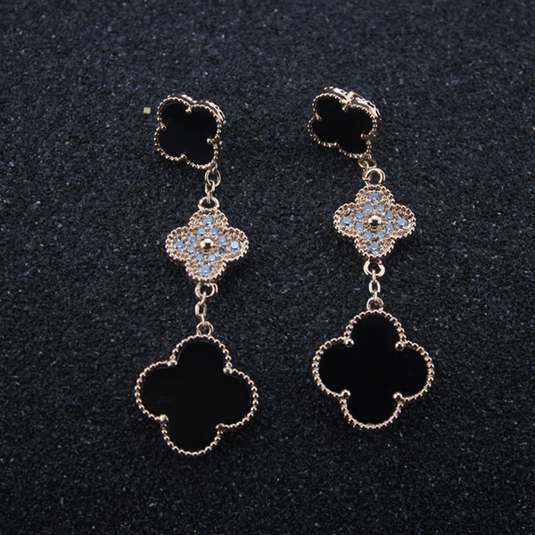 Diamond Clover Earrings for Women Long Earrings Design jewelry Luxury Women Mother of Pearl Wedding Engagement Lucky Jewelry