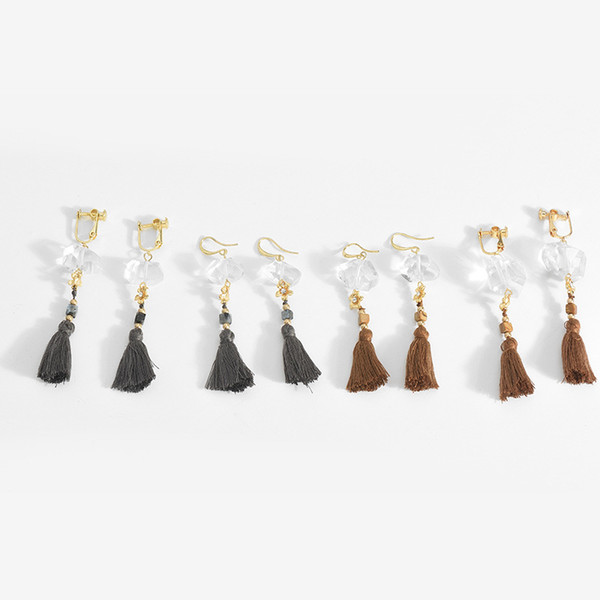 Stunning Tassel Dangle Earrings Manual Cutting White Crystal Natural Stone Chandelier Earrings Jewelry Original Design Delicate Women gift