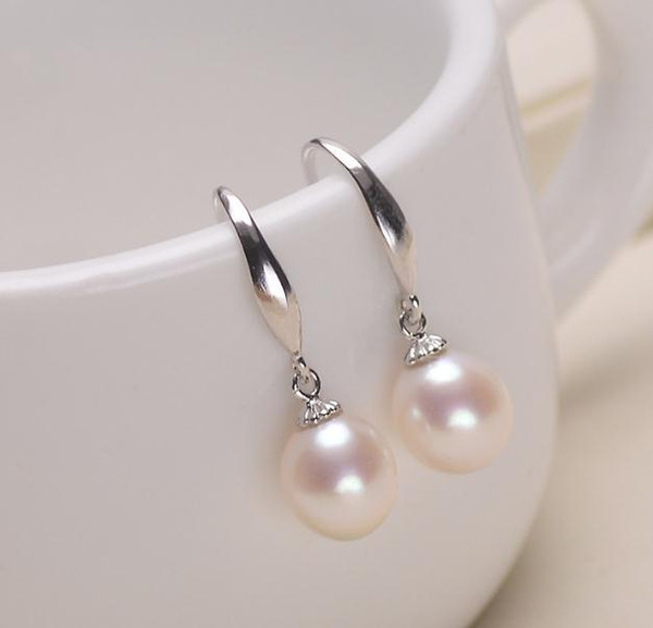 1 Pair 8-9mm Rice Shape Natural Freshwater Pearl Earrings 925 silver