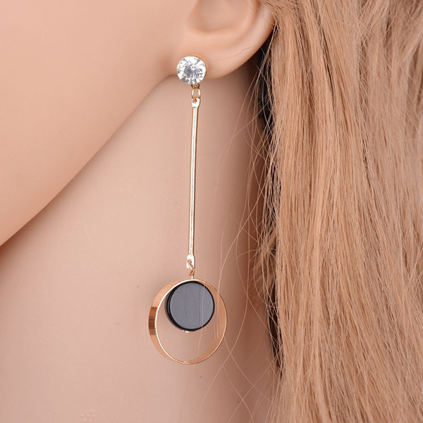 Korean Fashion Geometric Long Asymmetry Earring Rhinestone Circle Ear Stud New Acrylic Big Earrings Bijoux Brincos E8015