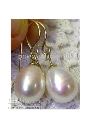 FINE HUGE 15.5X11MM NATURAL AKOYA WHITE PEARL EARRING 14K YG MARKED