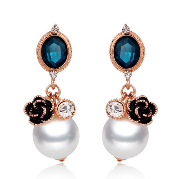 Fashion Women's Earrings Temperament New High-Grade Pearl Crystal Camellia Earrings Ladies Banquet Accessories Girl Friend or Mother Gift