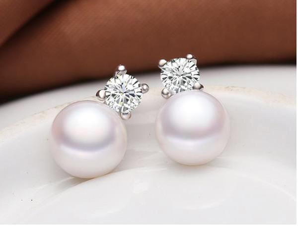 Pearl Earring 8-9mm freshwater pearl earrings with zircon four claw Pearl Earrings