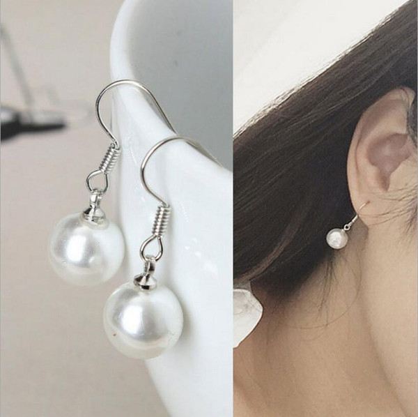 Top Quality Fashion Jewelry 925 sterling Silver Plated Earring 8 mm Natural Pearl Drop Dangle Hook Earrings Ear Rings Ear Studs Earings