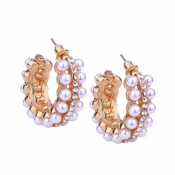 2019 Newest Fashion Popular Imitation pearls Semicircle Diamond Luxury Platinum Charm neutral jewelry earrings wholesale free shipping