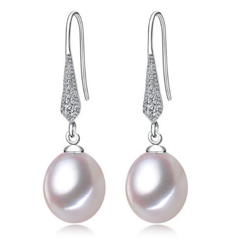 8-9mm White Pink Purple 100% Natural Freshwater Pearl Drop Earrings 925 Silver Zircon Jewelry for Women