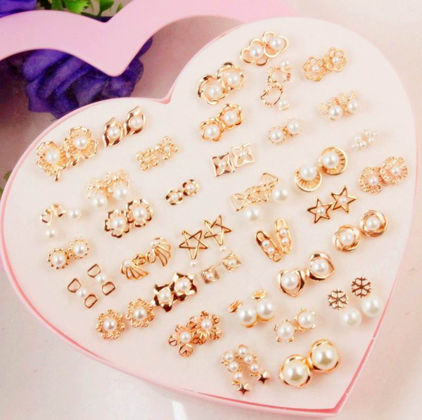 Hot Sale 36 designs Pearl Ear stud Girls Earrings Fashion Jewelry Best gift for women Retial box packing