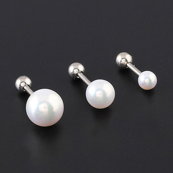 Pearl Ball Screwback Stud Earrings 4mm/8mm/10mm 316L Stainless Steel Designer Earrings Jewelry Women Lady Gift VICHOK