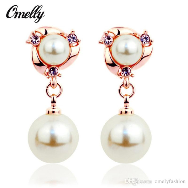 Newest Jewelry Rose Gold Plating Imitation Pearl Pendant Dangle Earrings Elagant Wedding Party Jewelry for Women Party