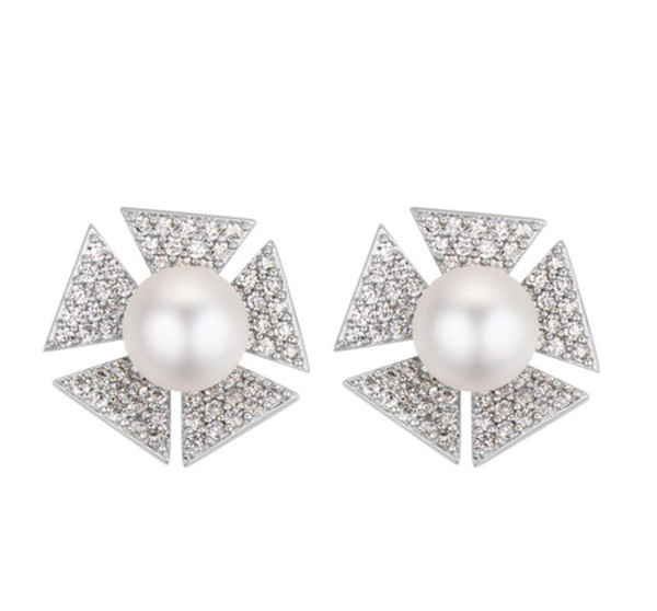 Stud Earrings Brand New Fashion Women 18K Gold Plated Stud Luxury Rhinestone Flowers Earrings Jewelry Wholesale LER019