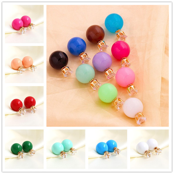 10Colors Hot Selling 16MM Double Balls Side Pearl Stud Earrings 925 silver Crystal Zircon Crown Stud Earrings Fashion DR Jewelry for Women