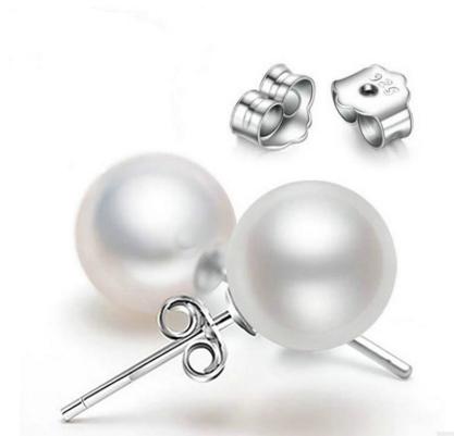 New Jewelry 8mm/10mm Pearl Earrings Stud 925 Sterling silver Earrings for Wedding Party Beige color Free Shipping