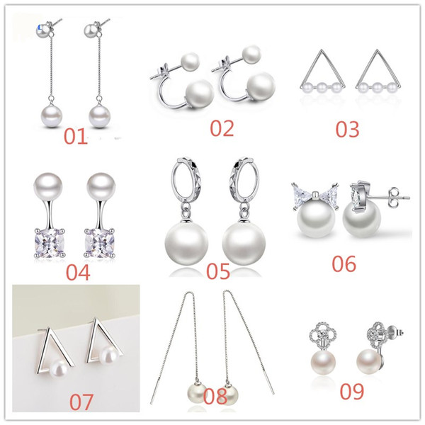 Mixed Styles 925 Sterling Silver Plated Pearl Tassel Stud Earrings Ear Cip For Women Fashion Jewelry