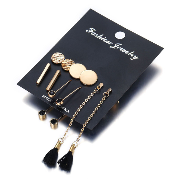 Vintage Long Tassel Earrings Sets For Women Fashion Gold Color Round Circle Stud Acrylic Female Jewelry Gift 5 pairs/ lot