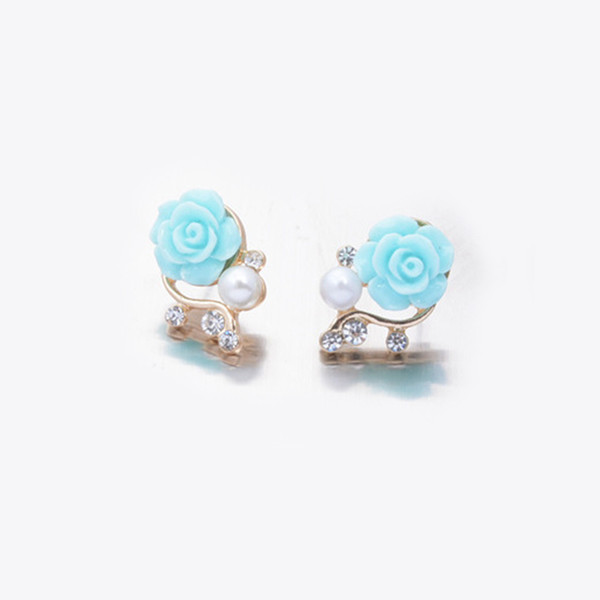 Women fashion Crystal Flower Rose Stud Earrings imitation pearl resin Rose Earrings For Women Jewelry Bijoux Gift