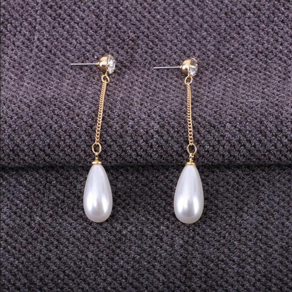 New Fashion Jewelry Copper alloy chain Hot Pendant imitation pearl long Earrings for women 2017 Dangle & Chandelier Rhinestone 62mm