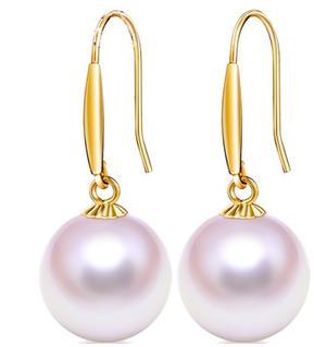 Wholesale Beautiful Pearl Earrings 9-10 Mm White Natural Pearl Earrings Perfect Circle 14k Gold