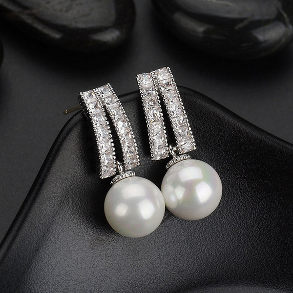 Anti Allergy Simulated Pearl Ear Piercing Jewelry Studs For Women Office Ladies Style Earrings Jewellery with Cubic Zircon