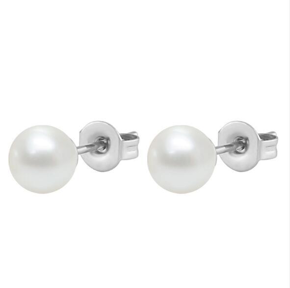 Fashion 4mm 5mm 6mm 7mm 8mm Ball Pearl Stainless Steel Stud Earrings For Women Jewelry