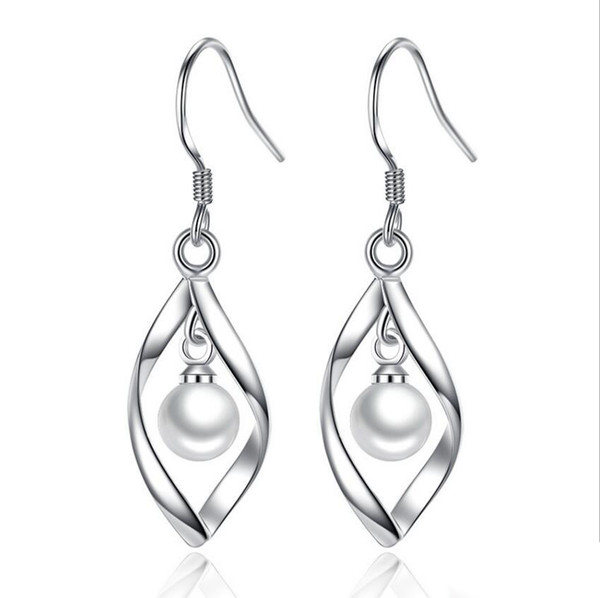 Fashion S 925 Stamped Silver Pearl Twisted Heart Dangle Earrings Waterdrop tears shaped Party Earrings for women Jewelry