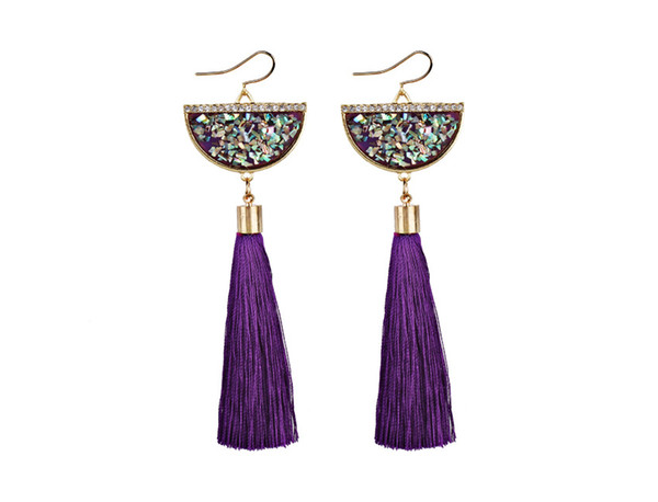 2019 Cross-border Fashion Multi-color Fashion Trend Explosions Fashion Cross-border Earrings Bohemian Tassel Cashmere Cotton long Tassel