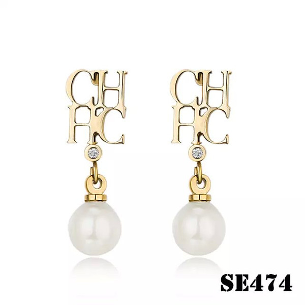 Wholesale and retail 2017 free shipping stainless steel pearl hollow lettle chhc letter earrings lady model