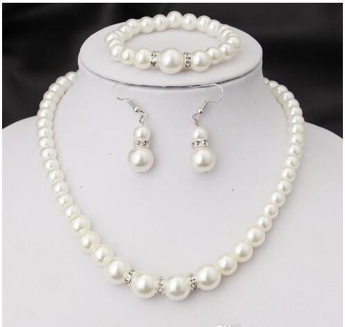 Wedding Engagement Women Simulated Pearls Jewelry Set Necklace Earrings Bracelets Fashion Jewelry For Lady Party Gift