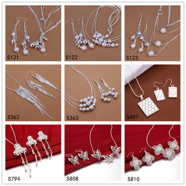 factory direct sale women's sterling silver jewelry sets 6 sets a lot mixed style EMS34,fashion 925 silver Necklace Earring jewelry set