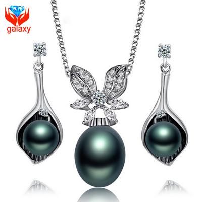 Hot Sale Micro Pave Zircon Crystal Bridal Necklace Earrings Sets 18K White Gold Plated Pearl Jewelry Sets Luxury Wedding Jewelry ZS294