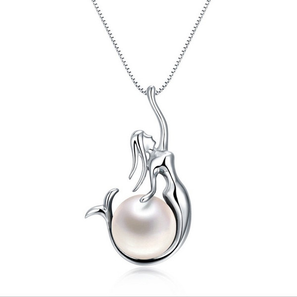 S925 Sliver Love Wish Natural Pearl Necklaces & Earrings Mermaid Pendant Jewelry Christmas Styles Pearl Cage Pendant Pearls Jewelry