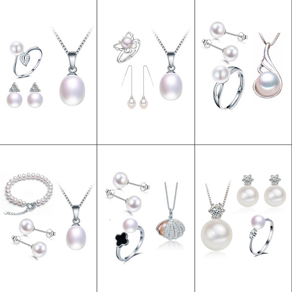 Fine Freshwater Pearl Jewelry Set High Quality Pendant Necklace Earrings for Women 925 Silver Earrings Fashion Jewelry Sets Wedding gift