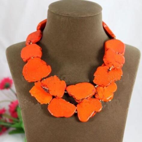 Woman Gift Irregular Orange Turquoise Slice Choker Necklace Exaggerate Gold Bead