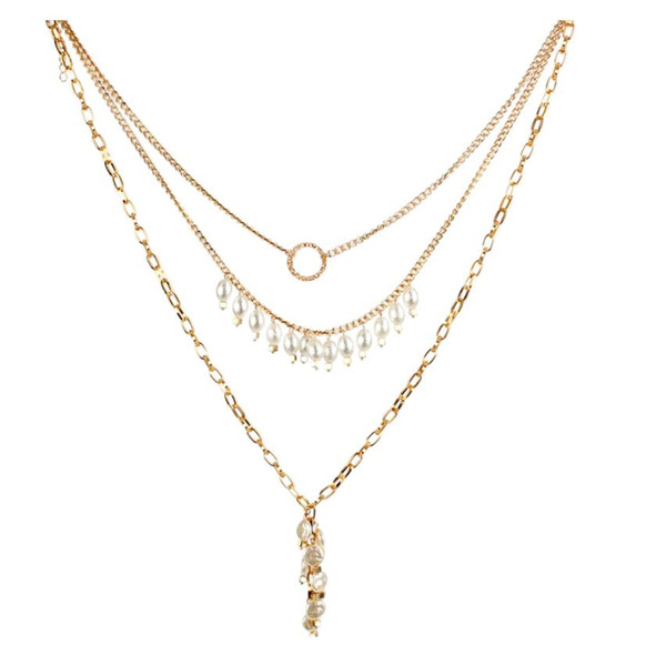 Explosive three-layer imitation pearl necklace ladies pendant accessories